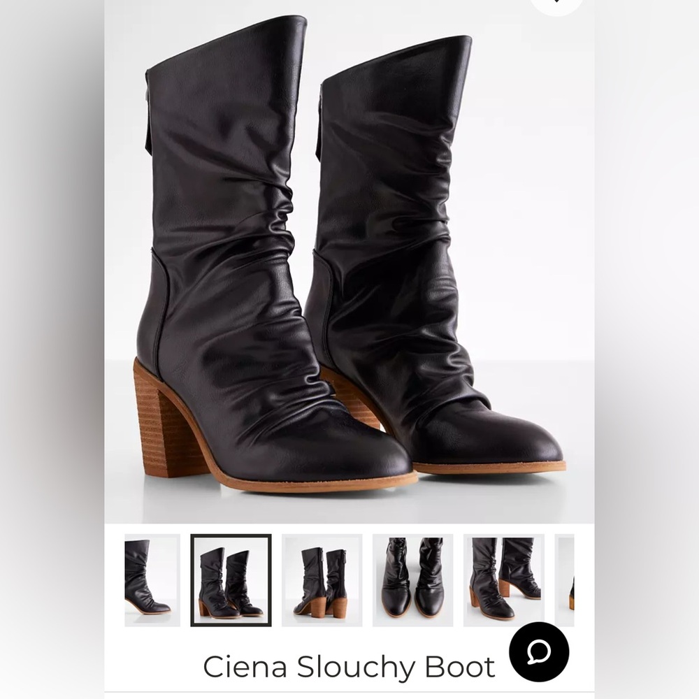Buckle Ciena Slouchy Boot Black Zip Mid Calf Boho Zip Wood Block Heel 7.5